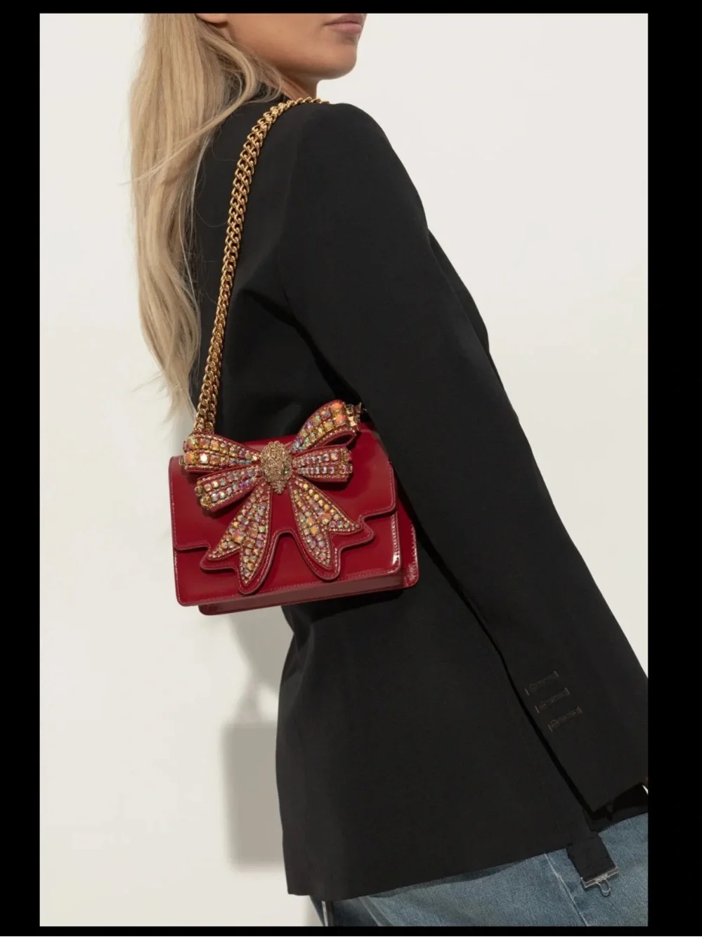 NWT KURT GEIGER London SHOREDITCH BOW Red Patent Leather Handbag NWT